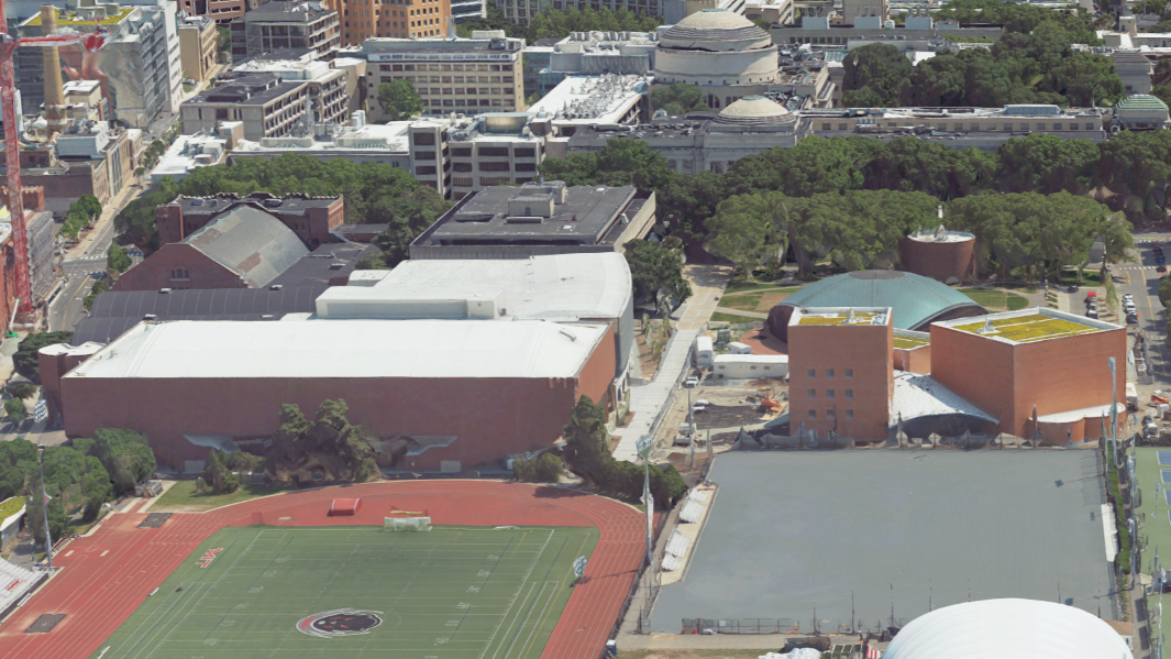 Image of 3D mesh model of a campus and sports track